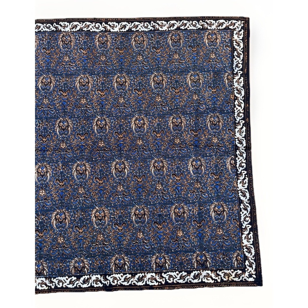 Vintage Batik Tablecloth Table-Runner Blue Brown Black White Fabric 40" x 89"